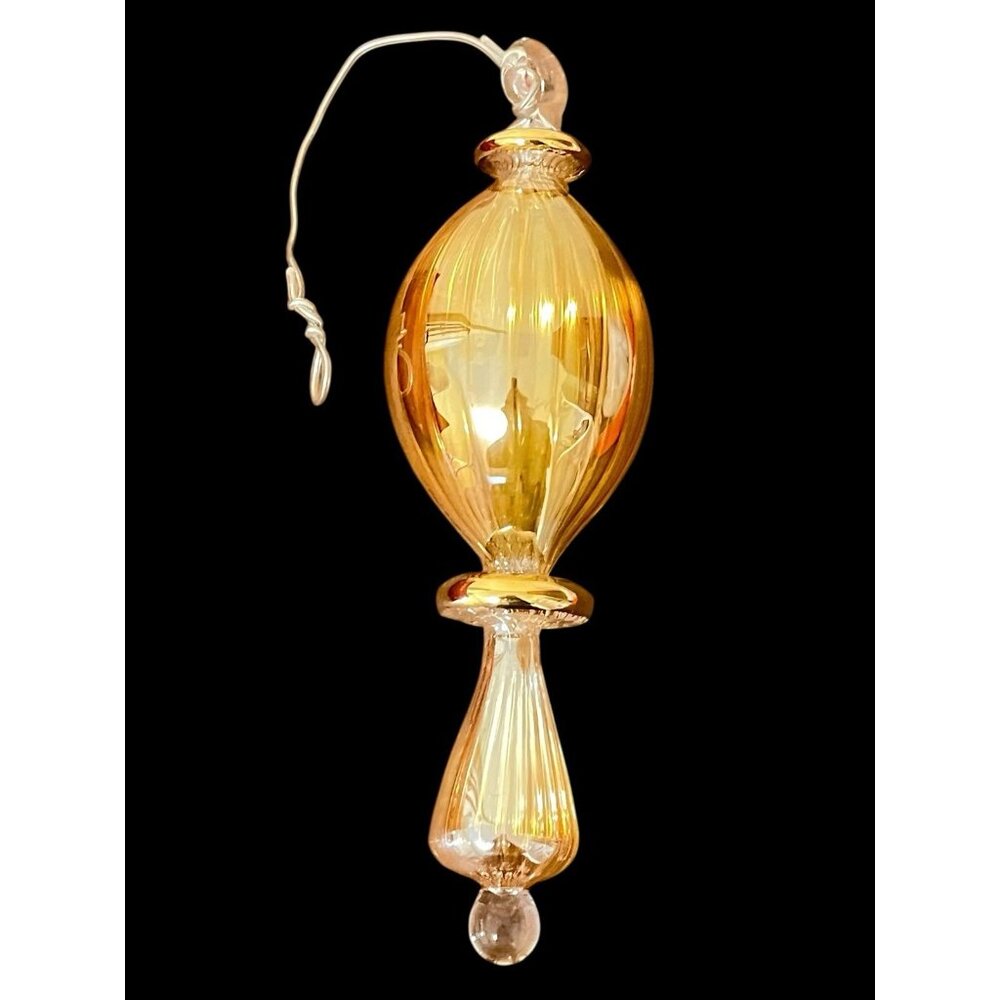 Egyptian Museum HANDMADE Blown Glass Collectible Ornament 24K Gold Trim 6" Amber
